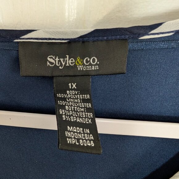 Style & Co Woman 1X Navy White Striped Layered Blouse Flutter Sleeve Chiffon Ove - Picture 5 of 5